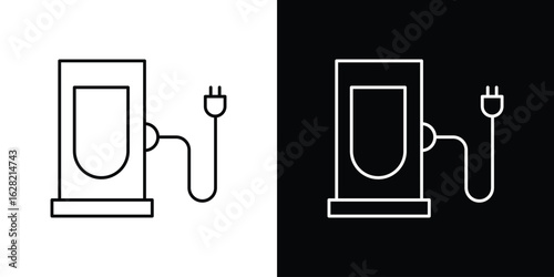 Charging station icon or logo, simple minimal style. outline doodle icon.