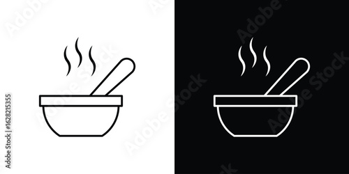 Bowl of soup icon or logo, simple minimal style. outline doodle icon.