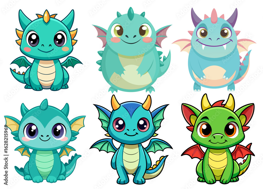 Fototapeta premium Cute Baby Dragon Kawaii Style Vector Illustration