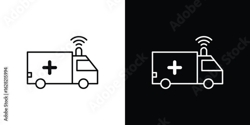 Ambulance icon or logo, simple minimal style. outline doodle icon.
