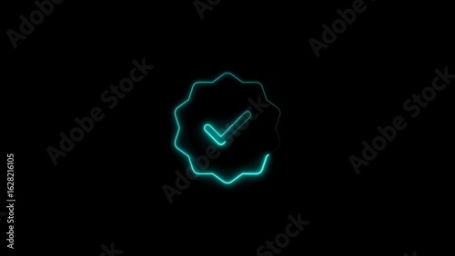 Glowing neon verified badge representing authenticity and credibility in the digital realm of verification