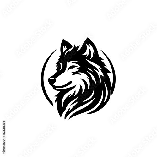 Stylized Wolf Head Profile in a Circle Logo.