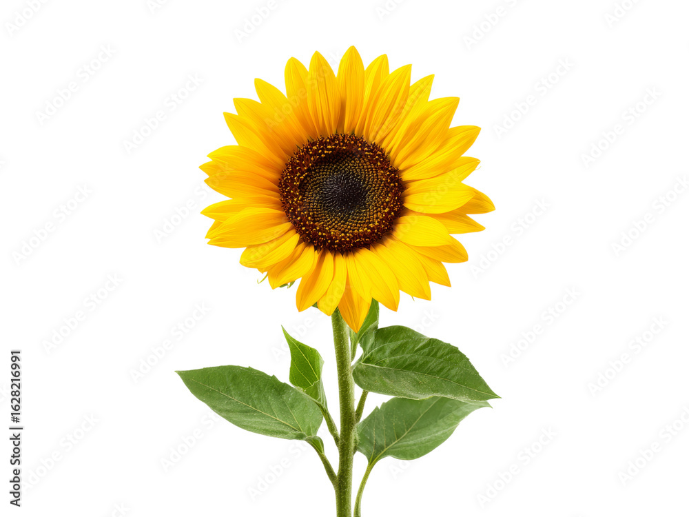 Fototapeta premium Single sunflower blooming isolated on black background, Isolated On White Background, Png Transparent