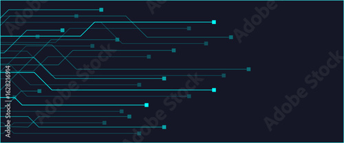 Abstract digital background with circuit line elements in technology blue. Circuit board vector illustration. Tech network bg with text in the center