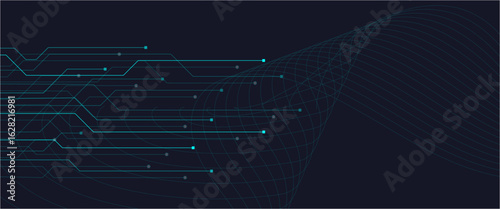 Dark blue network background of dots and lines crossing each other, abstract technological background