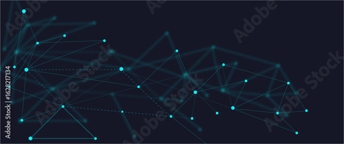 Dark blue network background of dots and lines crossing each other, abstract technological background