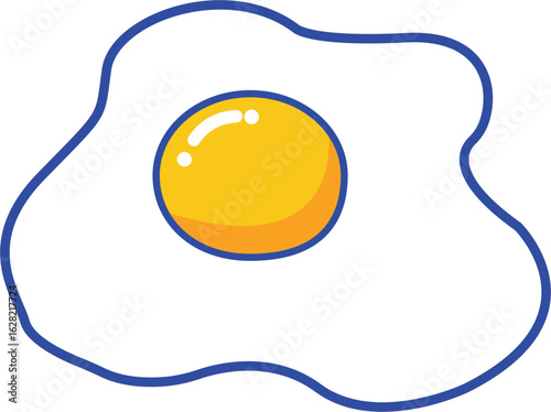 Fried egg illustration, Simple cartoon style sunny side up egg with glossy yolk on white shape against flat pastel pink square