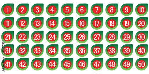Green and Red Number Set 1–50 – Modern Colorful Labels for UI, Infographic, and Presentation