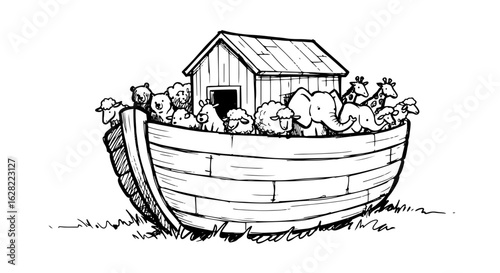 Cute animals on ark illustration for children's storybook theme