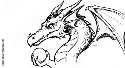 Majestic dragon holding pearl with topaz details for mythical art designs