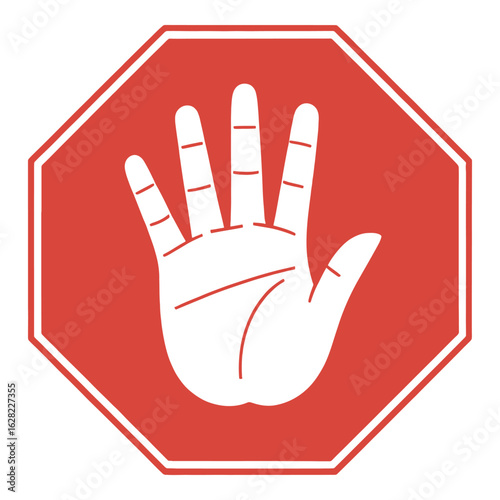 Red octagon with white hand signifying stop concept and potential warning or safety precaution and the message is clear for all