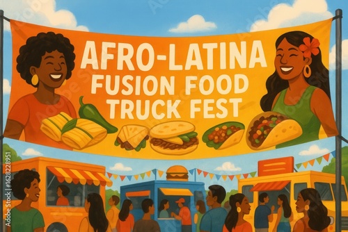 Vibrant Afro-Latina Fusion Food Truck Fest illustration.