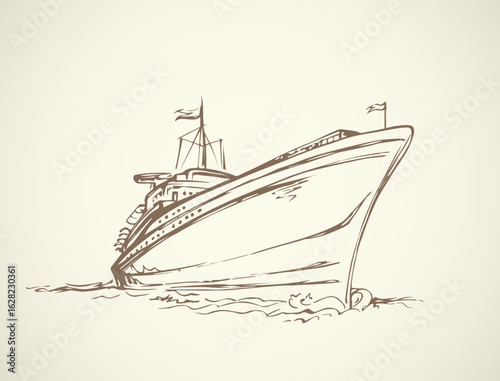 Vector drawing. Steamship stock vector. Illustration of ship
