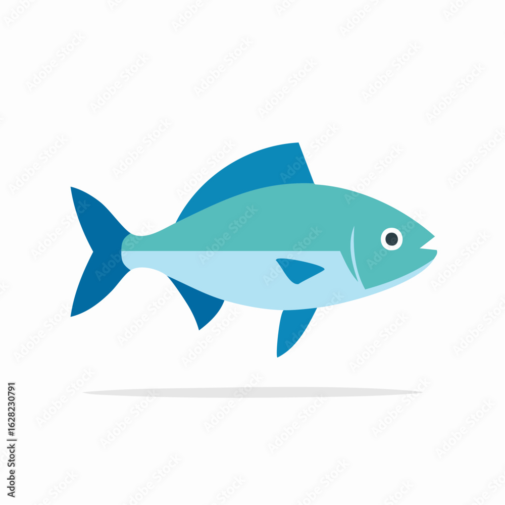 Fototapeta premium Simple blue fish illustration in flat design style. Aquatic animal vector icon.