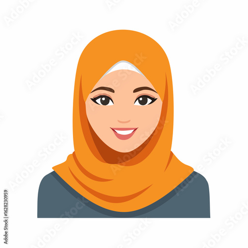 Smiling Woman Wearing Orange Hijab and Grey Scarf Illustration