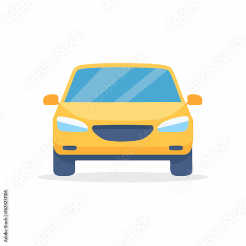 Vibrant yellow passenger car illustration showing the front view in clean modern flat vector design style