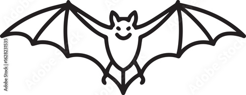 Spooky cute bat for Halloween designs, a friendly outline for invitations, stickers, or crafts to add a touch of whimsical fun for trick or treat