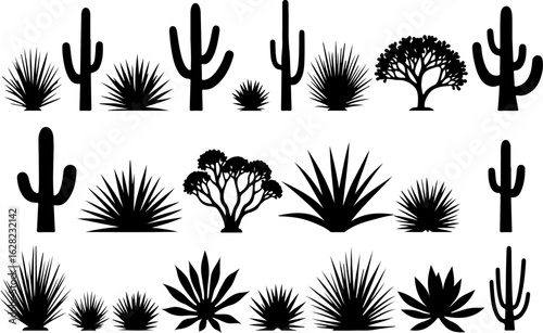 Cactus and Desert Plant Silhouettes Collection vector bundle
