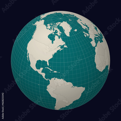 Bermuda on the map. Globe centered to Bermuda. Country location on the world map. Teal Pale Mint color palette. Globe with countries, meridians and parallels. Neat vector illustration.