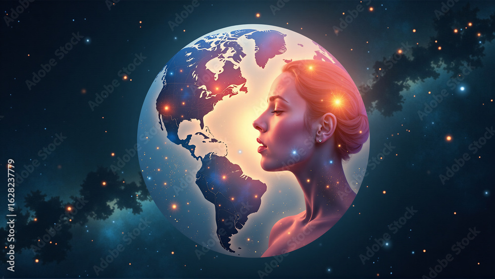 Naklejka premium Symphony of Souls: An Abstract Vision of Global Unity