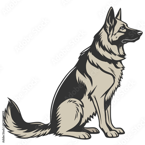 German Shepherd Dog Sitting Side View Illustration