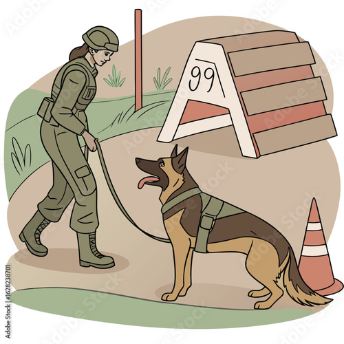 Woman Handler with German Shepherd Military Dog