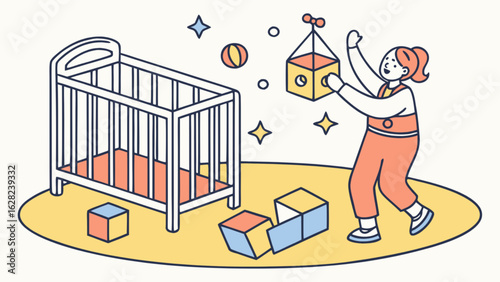Baby room decor ideas for nursery with crib mobile and toys for newborn and infant child development