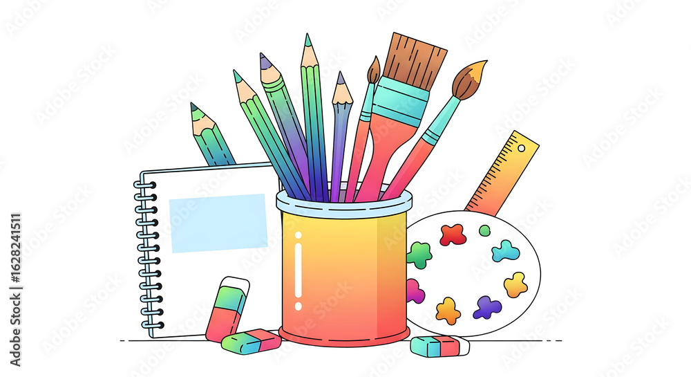 Obraz premium Colorful art supplies illustration