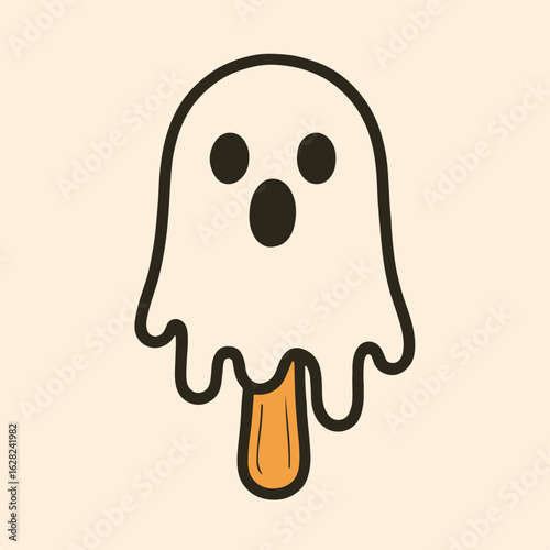 Cute Halloween ghost popsicle, melting cartoon character illustration