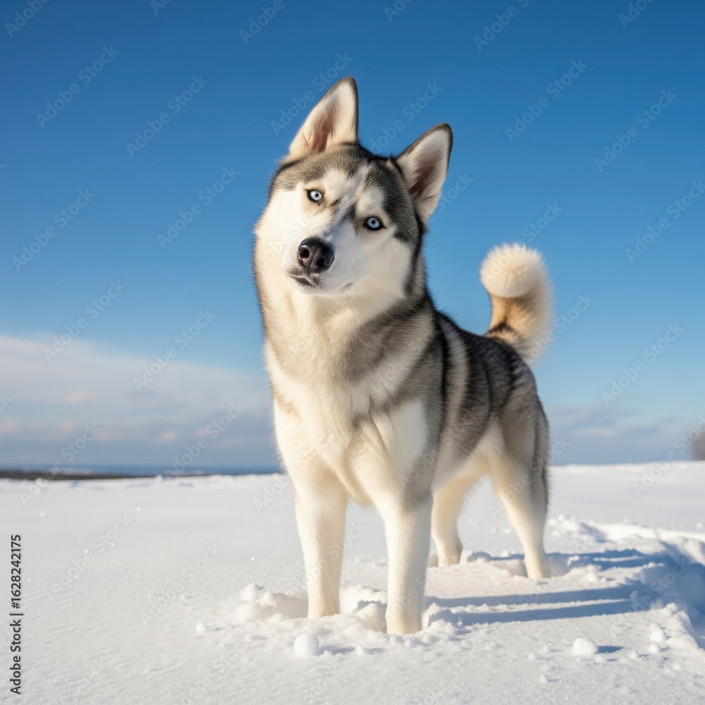 Fototapeta premium Siberian Husky in Snow – Realistic Winter Dog Scene