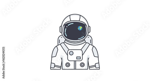 Illustration of an astronaut in a spacesuit with Earth reflected in the helmet visor, isolated on a white background.