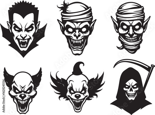 Spooky Halloween monsters and villains for eerie season decorations