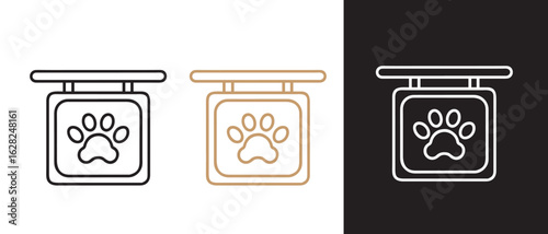 Pet Paw Icon Set. Black, Gold, and White Variants for Animal Care and Branding Designs.