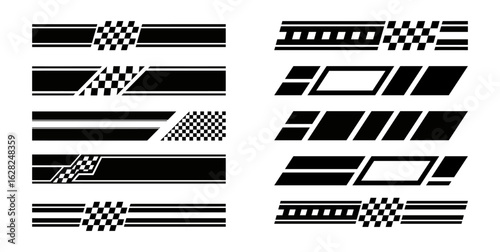 Set of Automotive Racing Graphic Stripes and Checkered Flag Decals