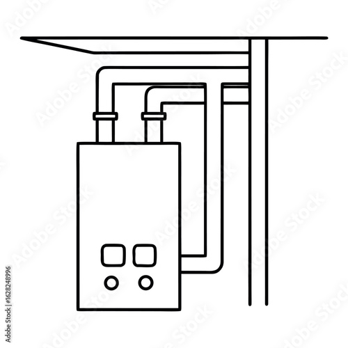 Wall Mounted Boiler Unit with Detailed Pipe Lines High Quality Vector Illustration for HVAC and Plumbing Designs