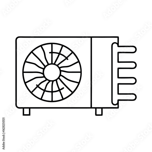 Detailed Illustration of a Split Heat Pump System with Fan and Tubing