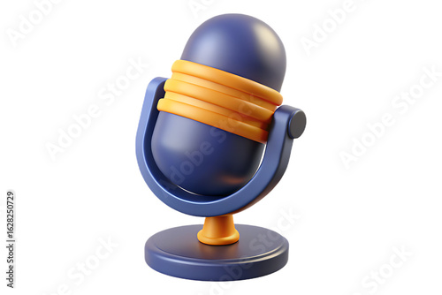 Ai generated image of a stylized 3d render of a vintagestyle blue microphone with orange accents, isolated on a transparent background, representing audio recording, podcasting, and broadcasting