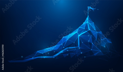 path to goal mountain mission complete strategy low poly wireframe background. way to achievement success. vector illustration fantastic technology.