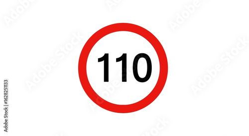 A regulatory road sign showing a maximum speed limit of 110, isolated vector icon with identifier AIzaSyA4MiyLO_iMNz9cmtUvUYng6zwvjaqQWt8.