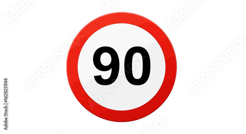 A circular speed limit sign showing 90, traffic regulation symbol AIzaSyA4MiyLO_iMNz9cmtUvUYng6zwvjaqQWt8, isolated on a white background.
