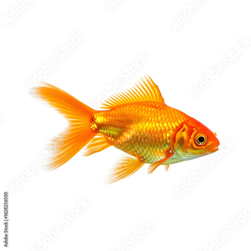 A single bright orange goldfish swimming isolated on transparent background