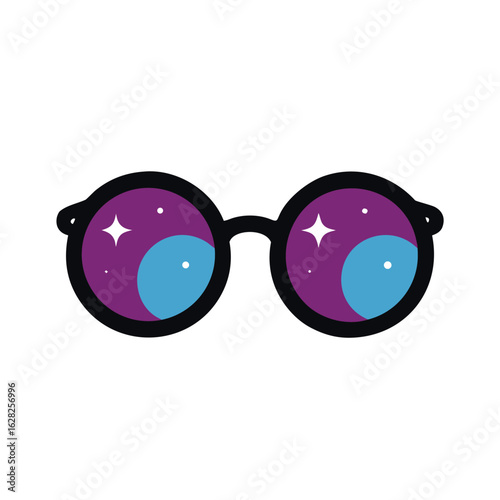 Round Glasses Reflecting Purple Sky with Stars and Circles spectacles eyewear