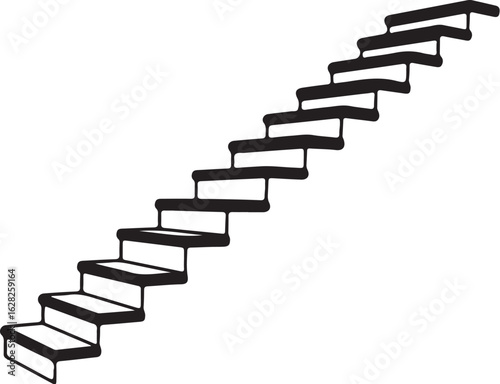 Black and white illustration of a staircase going up on a white background stairs steps