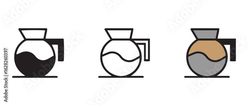 Coffee Pot Icons. Showing Full, Empty, and Partially Filled States Visual Representation of Coffee Preparation and Consumption.