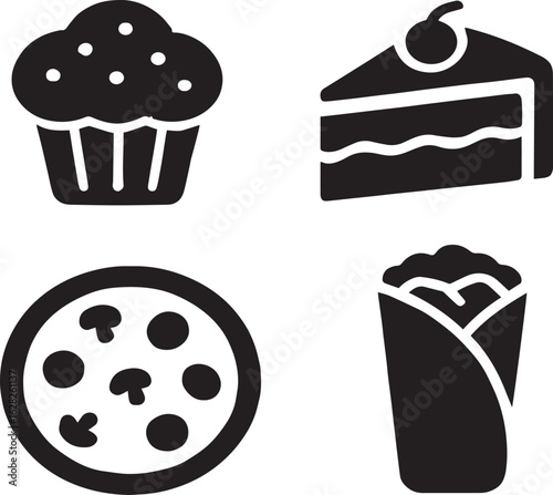 AI Generated Vector Icons of Bakery Items and Food – Bread, Cakes, Snacks and Baking Essentials Set
