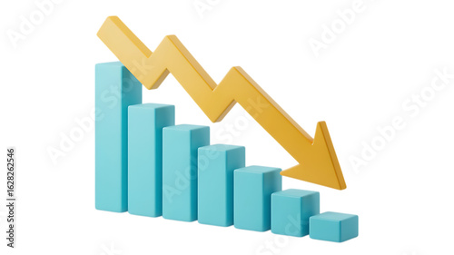Free Download 3D Blue Bar Chart with Yellow Downward Arrow finance decline isolated on a transparent background - GFXLoad