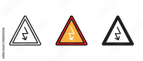 Free Download Electrical Hazard Warning Signs Triangular Lightning Bolt Symbols in White, Yellow, and Black Variants. - GFXLoad