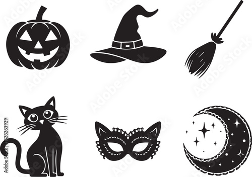 Spooky Halloween elements set for festive decorations and party designs