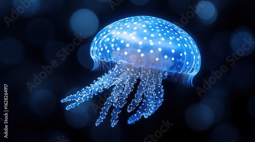 Bioluminescent jellyfish, glowing in deep blue