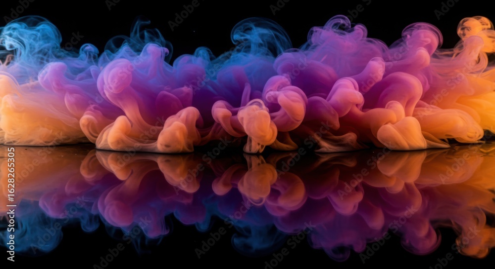 Fototapeta premium Colorful purple and orange smoke cloud reflection
